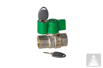 2-way ball valve - brass, PN 50, female/female, drinking water - lockable