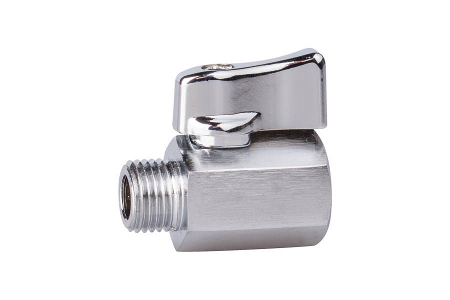 Mini- ball valve - brass, female/male - handlever made of Aluminium (chrome pl.)